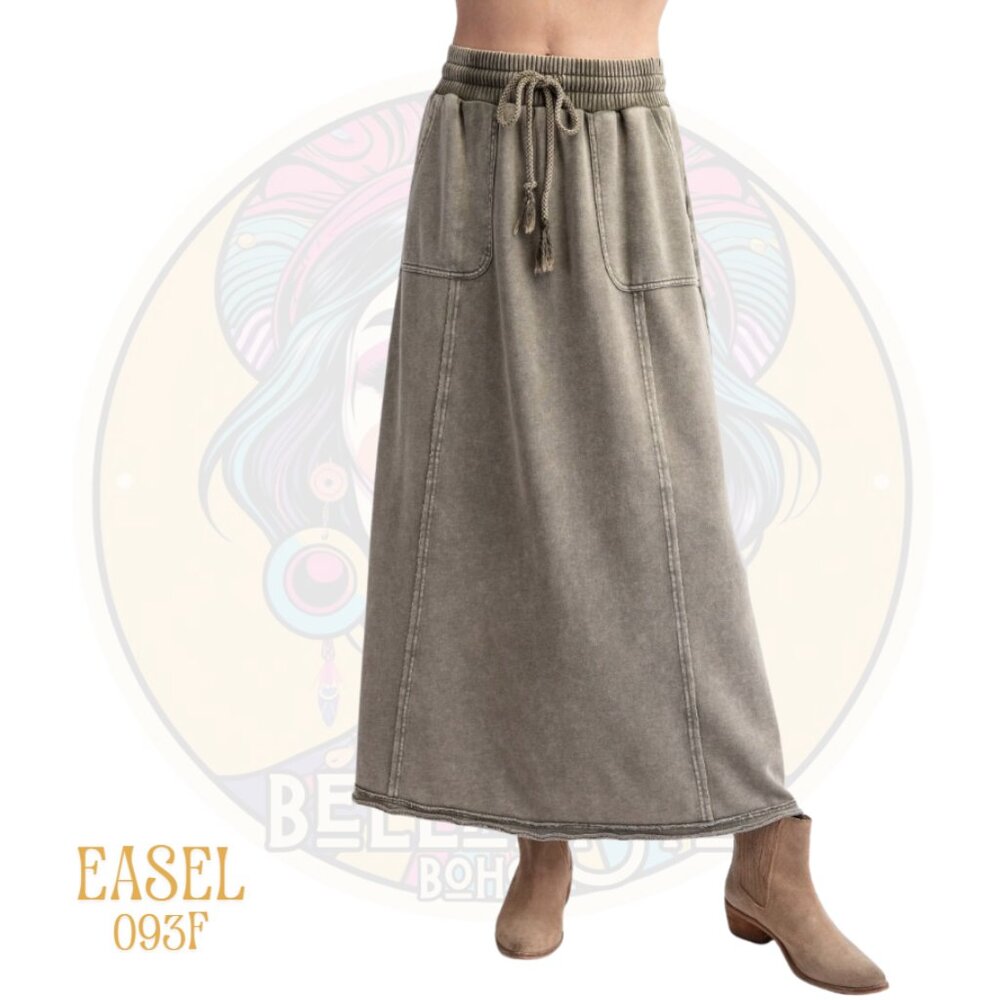 093F EASEL Faded Olive Cargo Midi Maxi Skirt